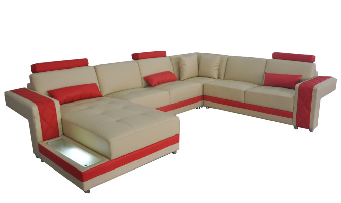 Ledersofa Couch Wohnlandschaft Eck Garnitur Design Modern Sofa U-Form LED USB