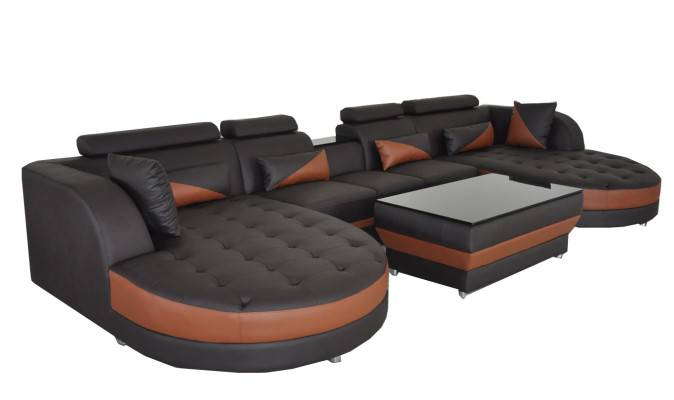 Moderne Leder Sofa Eckcouch Polster Wohnzimmer Ecksofa U Form Wohnlandschaft USB