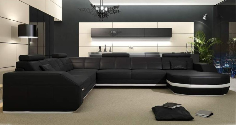 Wohnlandschaft Ledersofa Couch Ecksofa Eck Garnitur Design Modern Sofa mit USB