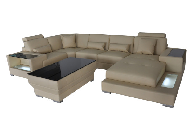 Ledersofa Sofa mit USB,Polster Ecke Ecksofa Wohnlandschaft Designersofa Rodos