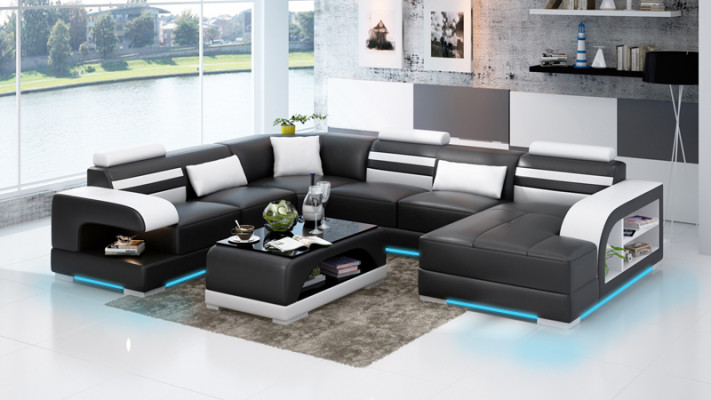 Ledersofa Couch Wohnlandschaft Ecksofa Eck Garnitur Design Modern Sofa + USB Neu