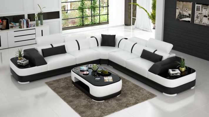 Ledersofa Polster Sitz Eck Sofa Dekor Garnitur Wohnlandschaft Wohnzimme