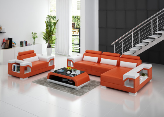 Ledersofa mit USB Wohnlandschaft Ecksofa +Sessel Eck Garnitur Design Modern Sofa