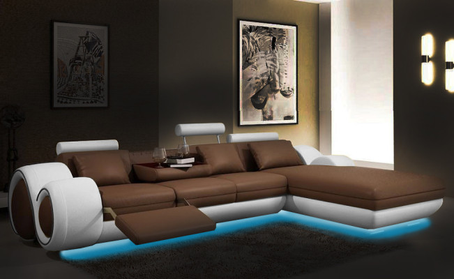 Patentiertes Design Ecksofa Sofa Couch Polster Leder Ecke Wohnlandschaft BERLINs
