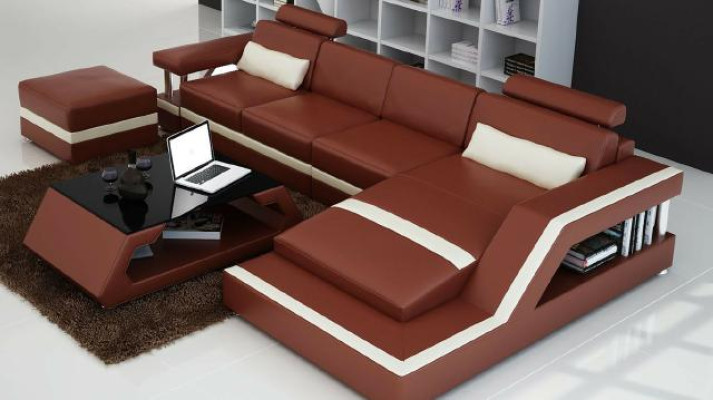 Designer Wohnlandschaft Big Modernes Ledersofa mit USB HAMBURG III Ecksofa Sofa