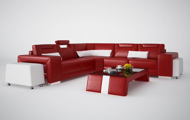 Ledersofa Couch Wohnlandschaft Ecksofa Eck Garnitur Design Modern Sofa F3011B