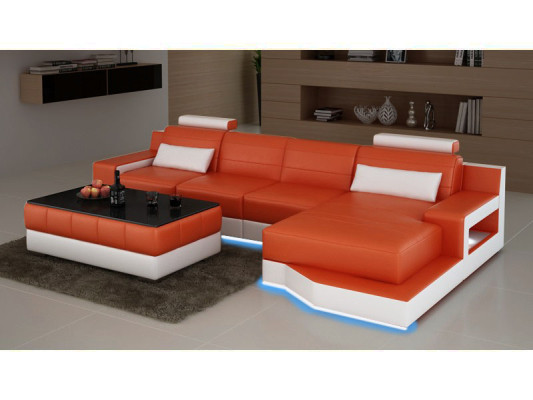 LEDERSOFA ECKSOFA mit USB SOFA COUCH GARNITUR WOHNLANDSCHAFT BETTFUNKTION NEU
