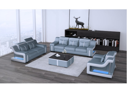Leder Wohnzimmer Garnituren Couch Set Sofas Couchen Sofagarnitur 3+2+1 mit USB