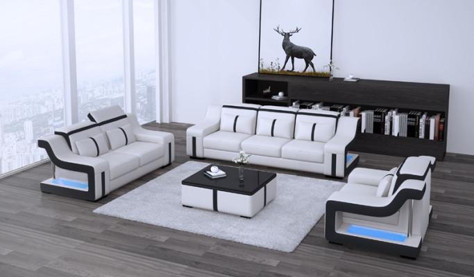 Leder Wohnzimmer Garnituren Couch Set Sofas Couchen Sofagarnitur 3+2+1 mit USB