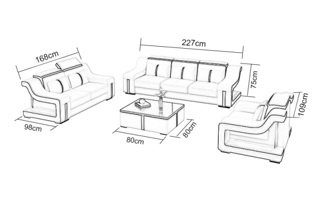 Leder Wohnzimmer Garnituren Couch Set Sofas Couchen Sofagarnitur 3+2+1 mit USB