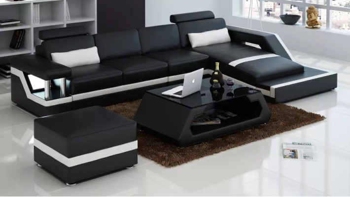 Ledersofa Ecksofa L Form Couchtisch Hocker Wohnlandschaft Modernes Sofa 3tlg neu