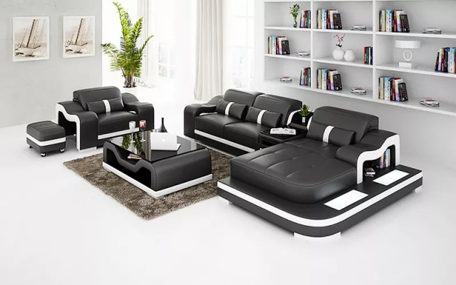 Designer Sofa Ecksofa L Form Sessel Sitzpolster Polster Wohnlandschaft Ledersofa