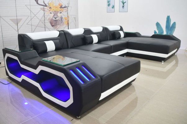 Modernes Sofa Weiches Ecksofa Wohnbereich Design Lederecksofa U-förmiges Sofa