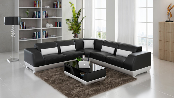 Ledersofa mit USB Wohnlandschaft Ecksofa Eck Garnitur Design Modern Sofa G8024B