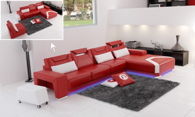 Ledersofa mit USB,Wohnlandschaft Ecksofa Eck Garnitur Design Modern Sofa F3011C
