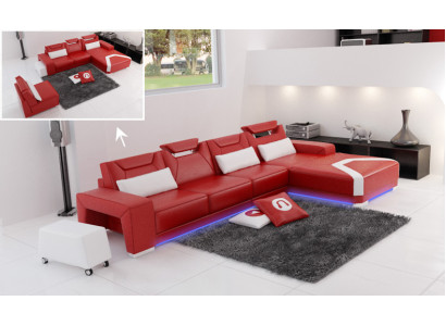 Ledersofa mit USB,Wohnlandschaft Ecksofa Eck Garnitur Design Modern Sofa F3011C