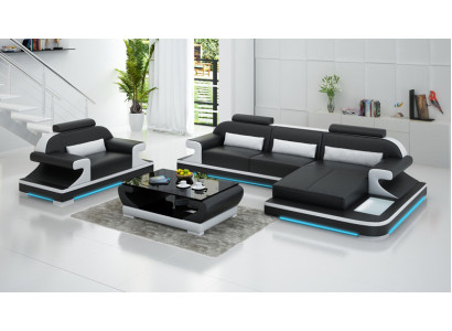 Ledersofa Couch Wohnlandschaft Ecksofa + Sessel Neu Garnitur Design Sofa G8021E