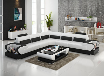 Ledersofa Couch Wohnlandschaft Ecksofa Eck Garnitur Design Modern Sofa G8003B