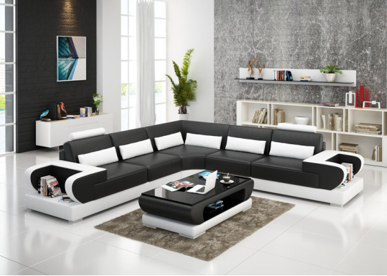 Ledersofa Couch Wohnlandschaft Ecksofa Eck Garnitur Design Modern Sofa G8003B