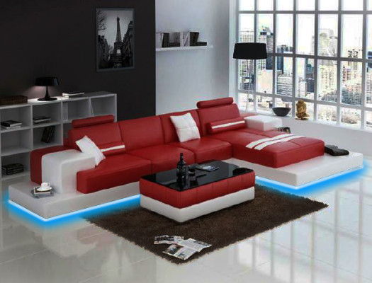 Ledersofa Ecksofa Sofa mit USB,Design Sitz Polster Garnitur Wohnlandschaft 2725B