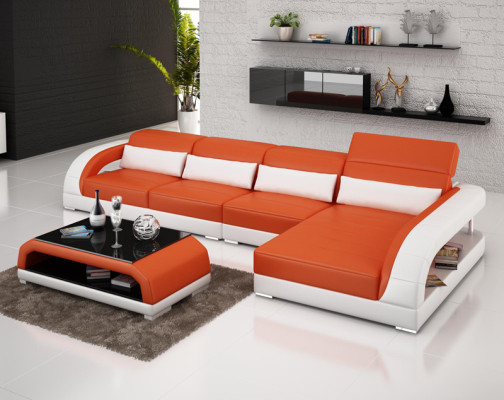 Ledersofa mit USB,Wohnlandschaft Ecksofa Eck Garnitur Design Modern Sofa G8016C