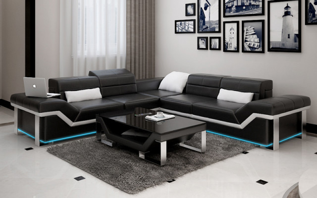 Ledersofa Sofa Couch Wohnlandschaft Ecksofa Garnitur Design Modern Sofa K5007B