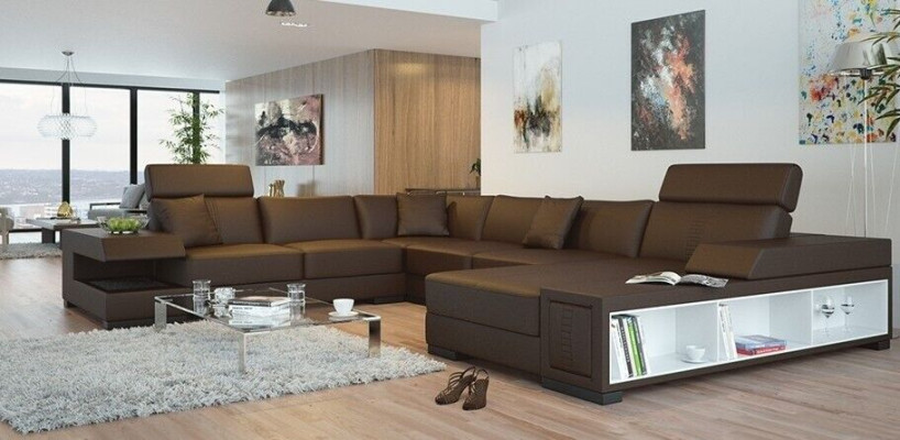 Schneeweißes Designer-Ecksofa in U-Form für luxuriöses Wohnambiente