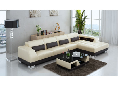 Ledersofa Ecksofa + USB Garnitur Wohnlandschaft Polster L Form Couch Sofa G8024C