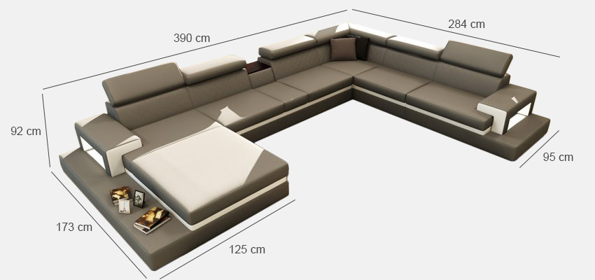 Ledersofa mit USB,Sofa Ecksofa U Form Couch Wohnlandschaft Designer Sitz Ecke