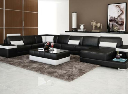 Wohnlandschaft Couch Polster Eck Garnitur Designer Ledersofa Big Sofa mit USB