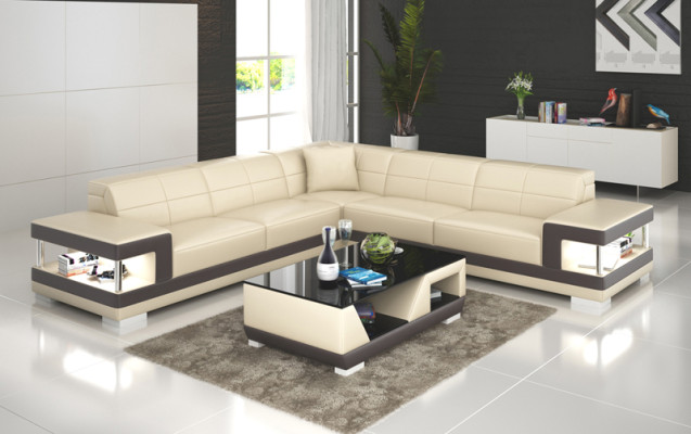 Ledersofa mit USB Wohnlandschaft Ecksofa Eck Garnitur Design Modern Sofa G8017B