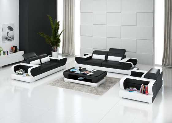 Ledersofa Couch Wohnlandschaft 3+2+1 Sitzer Garnitur Design Modern Sofa G8002D