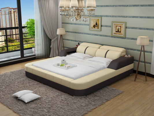 Luxus Lederbett USB Design Polsterbetten Doppel Modernes Ehe140/160/180 LB8823