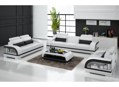 Designer Sofagarnitur Ledersofa Set 3+2+1 mit USB Garnitur Sofa Couch Neu Weiß