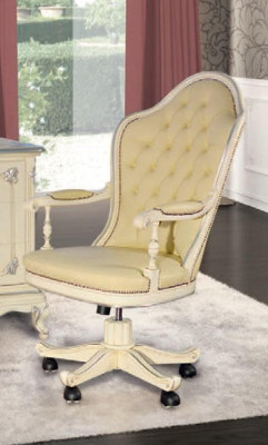 Bürostuhl Holz Chefsessel Chesterfield italienische Möbel weiß drehbar weiß neu