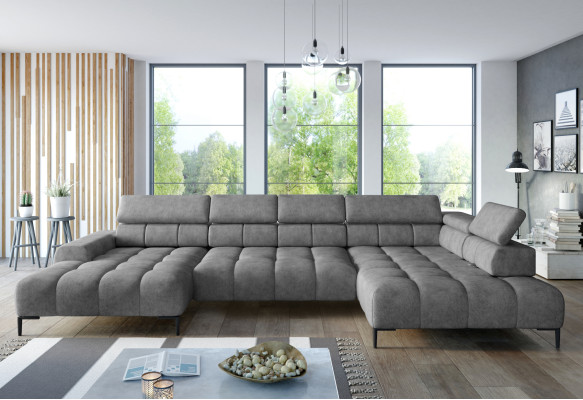 Stoff U-Form Couch Wohnlandschaft Ecksofa Bettfunktion Modern Design Sofa Textil