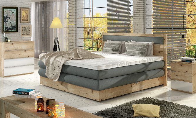 Luxus Boxpring Bett Betten Oak Echtholz Polster Design Doppel Land Leder