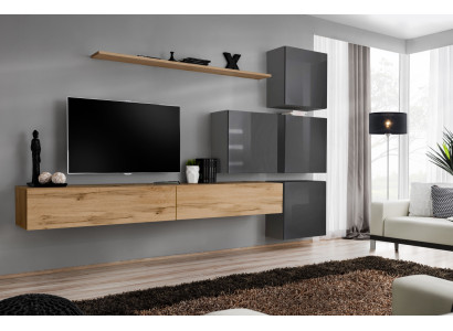 Luxus Holz Garnitur TV-Ständer Holz Wohnzimmer Wohnwand Wand Regal Design