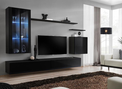 Wohnzimmermöbel Wohnwand Wandschrank Sideboard Schwarz Luxus Holzmöbel
