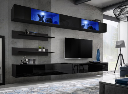 Wohnzimmermöbel Set Wohnzimmer TV-Ständer Wandschrank 6tlg. Wohnwand Einrichtung