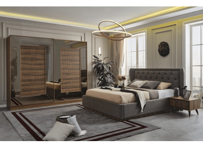 Schlafzimmergarnitur Polsterbett 2x Nachttische Kleiderschrank 4tlg Set