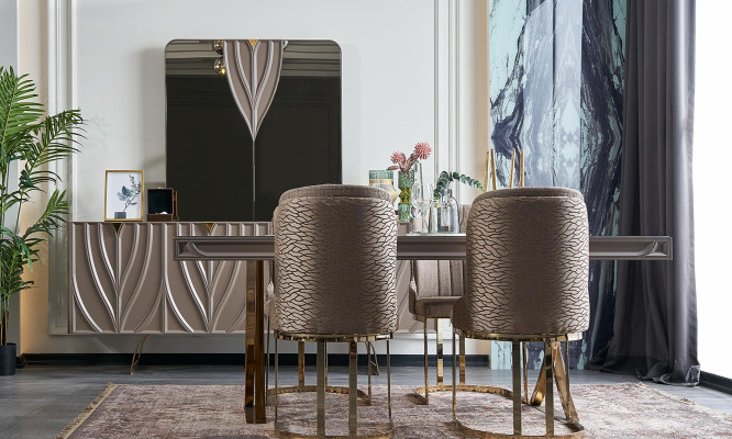 Esstisch Essgruppe Essecke Esszimmer Holz Braun Set 7tlg Stühle Luxus