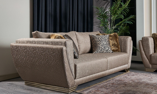 Luxus Dreisitzer Couch Sofa 3 Sitzer Braun Stoff Stoffsofa Polstersofa