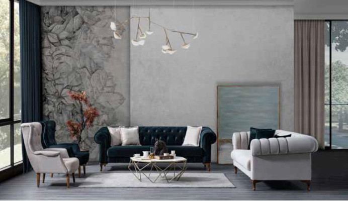 Chesterfield Sofagarnitur Couchen Luxus Sessel Zweisitzer Stoffgarnitur-