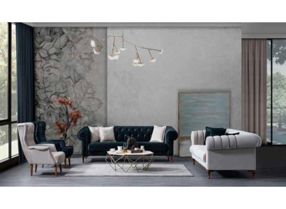 Chesterfield Sofagarnitur Couchen Luxus Sessel Zweisitzer Stoffgarnitur-