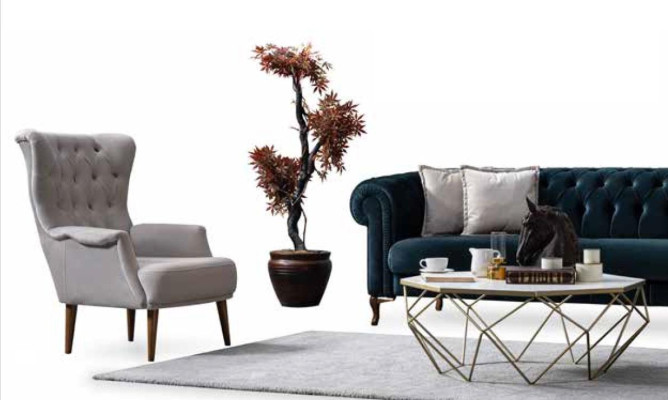 Chesterfield Sofagarnitur Couchen Luxus Sessel Zweisitzer Stoffgarnitur-