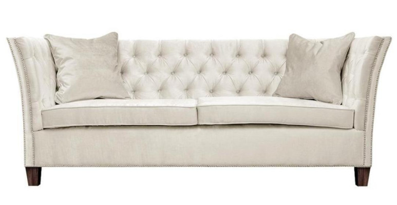 Chesterfield Zweisitzer Hellgrau Stoff Wohnzimmer Design Polster Sofa Kreative