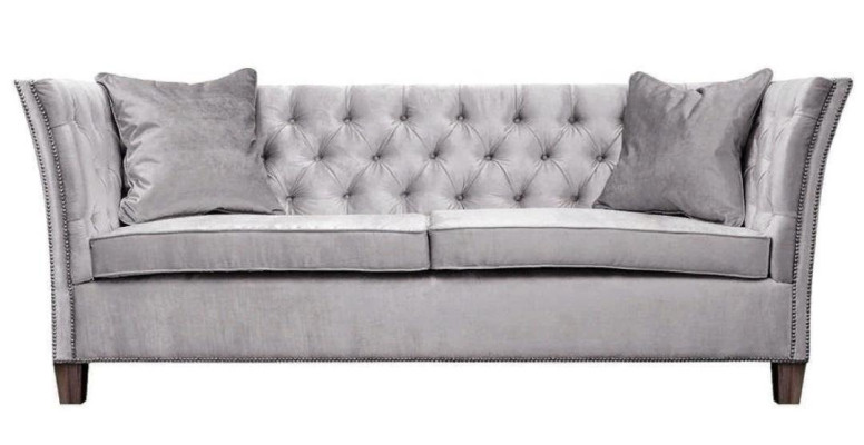 Chesterfield Zweisitzer Hellgrau Stoff Wohnzimmer Design Polster Sofa Kreative