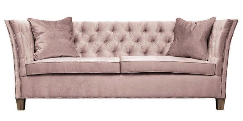 Chesterfield Zweisitzer Hellgrau Stoff Wohnzimmer Design Polster Sofa Kreative