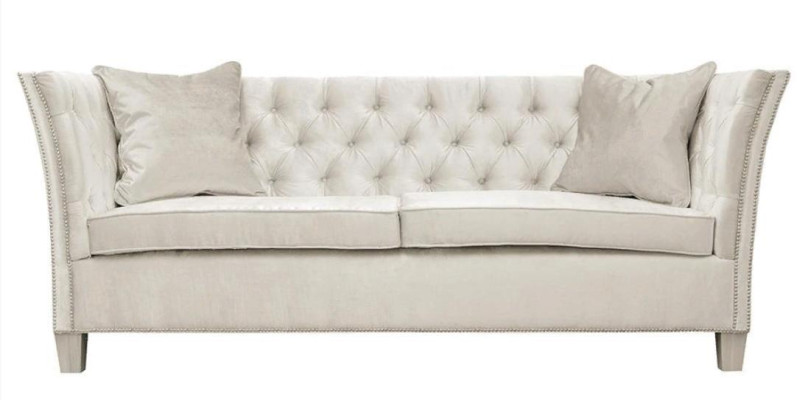 Chesterfield Zweisitzer Hellgrau Stoff Wohnzimmer Design Polster Sofa Kreative